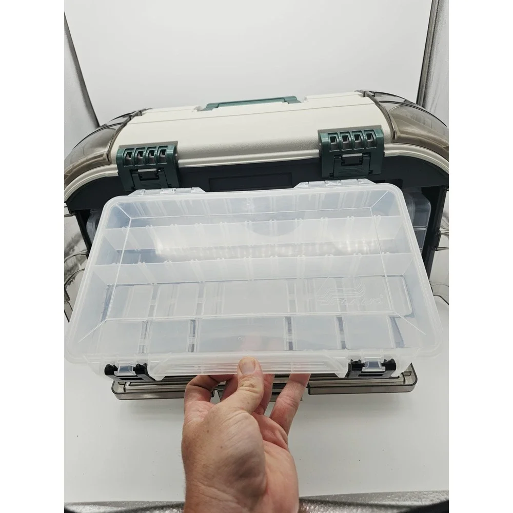 Plano 732 Outdoor Sports Angled Fishing Tackle Box Storage System, Green / Grey